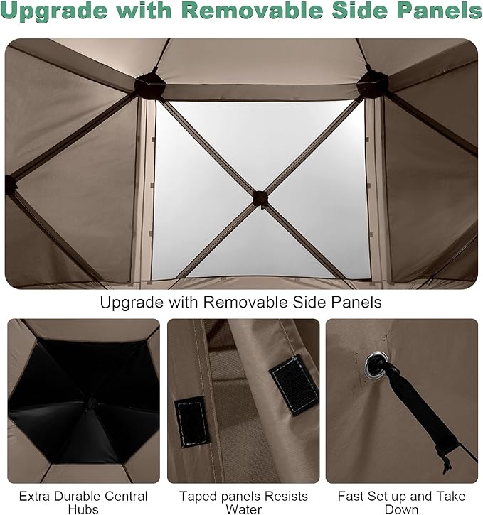 COBIZI 12x12ft Pop up Gazebo Screen Tent Screen House for Camping, Camping Outdoor Screened Gazebo with Sidewalls, Portable Hub Tent with Carrying Bag and Ground Stakes, Brown(Upgraded 2.0)