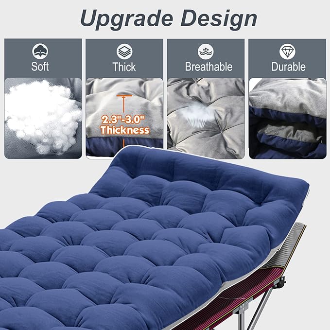 ABORON 2pack Folding Camping Cot for Adults, Portable 1200D Double Layer Oxford Sleeping Camp Cot, with Mattress, Carry Bag, Cot Bed for Tent Office, Support 500lbs