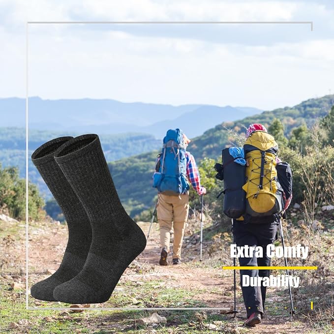SOX TOWN Men's Merino Wool Cushion Crew Socks for Outdoor Hiking Hike Trail Performance Moisture Wicking Lightweight Summer