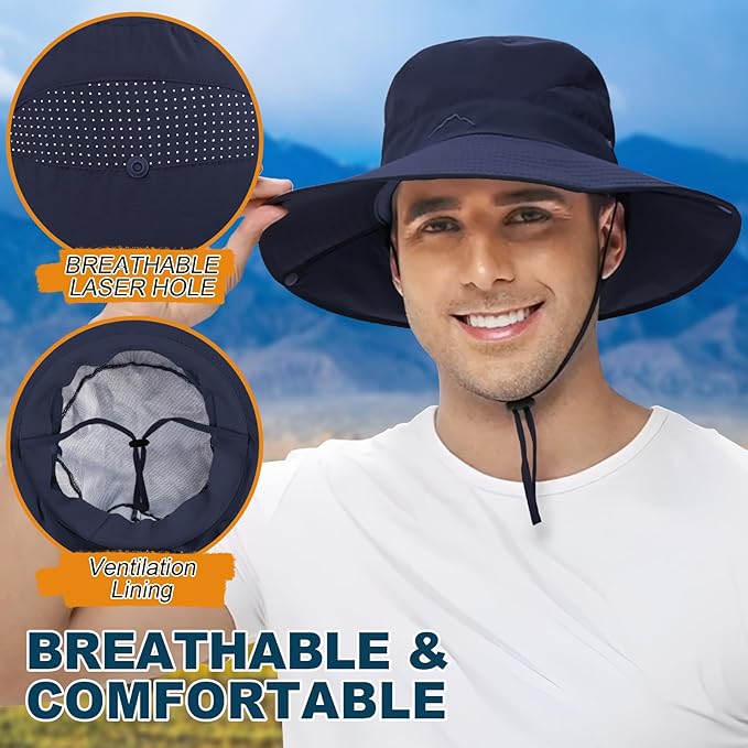 ZOORON Sun Hat for Men Women Fishing Hat with Neck Flap Wide Brim Bucket Hat UV Protection for Beach Camping Hiking
