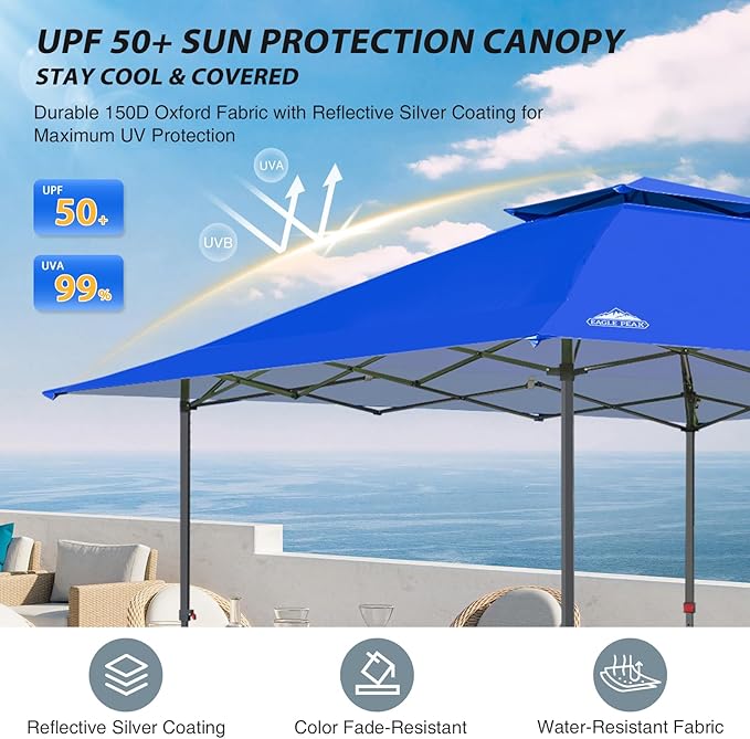 EAGLE PEAK 13x13 Straight Leg Pop Up Canopy Tent Instant Outdoor Canopy Easy Single Person Set up Folding Shelter w/Auto Extending Eaves 169 Square Feet of Shade (Blue)