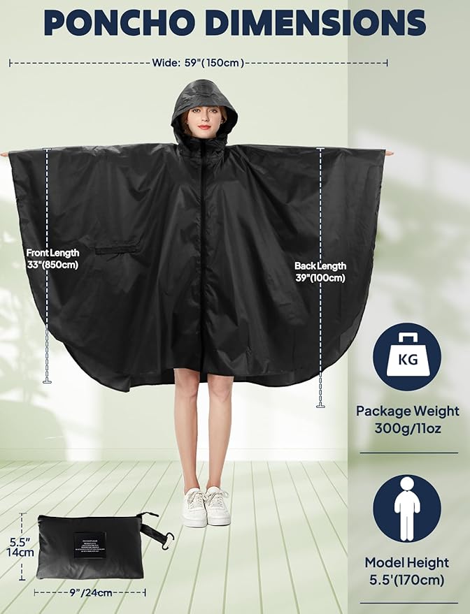 ANYOO Waterproof Rain Poncho Lightweight Reusable Hiking Hooded Coat Jacket for Outdoor Activities