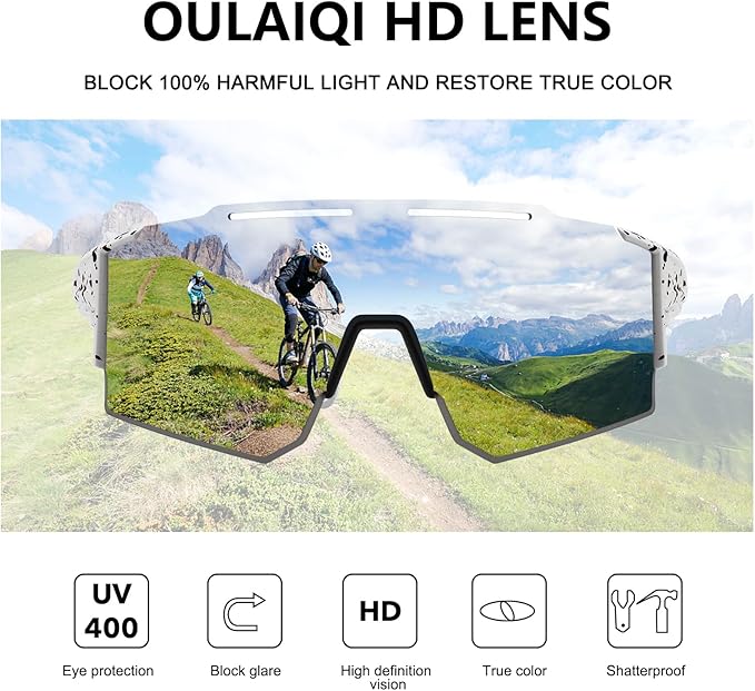 OULAIQI Cycling Sunglasses Polarized Sunglasses for Cycling Men Women with 1 Lens or 3 Interchangeable Lens Baseball Glasses