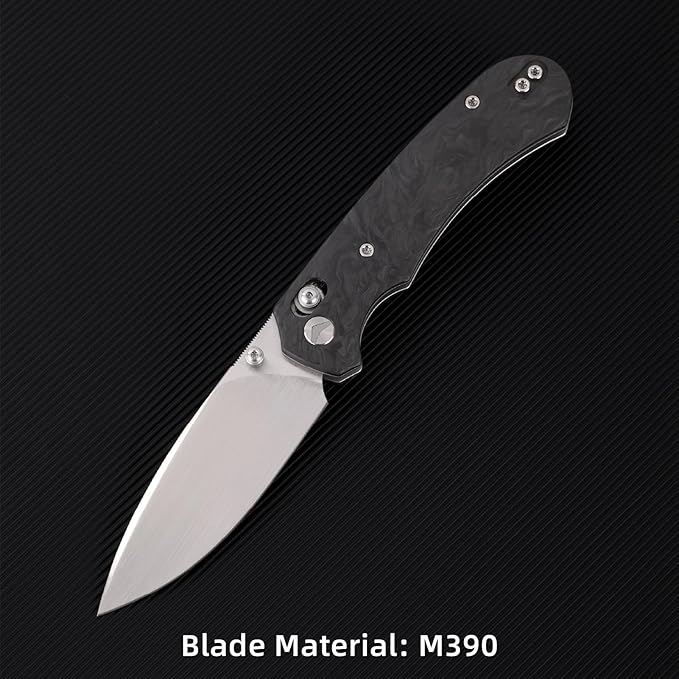 Folding Pocket Knife,3.31” M390 Blade,Erogonomic Titanium Handle,Hunting Survival Knife,EDC Knife for Hunting Camping Survival Outdoor Fishing Hiking(Black&Grey)