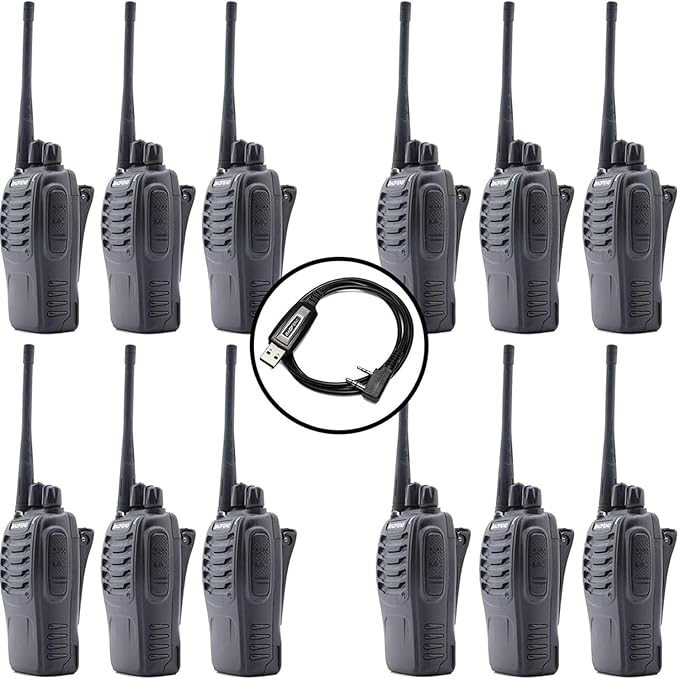 Walkie Talkies Baofeng 888S Radio Rechargeable Walkie-Talkies Long Range with Earpieces for Adults, 2 Way Radios Kids walkie talkies 12 Pack with one Programming Cable