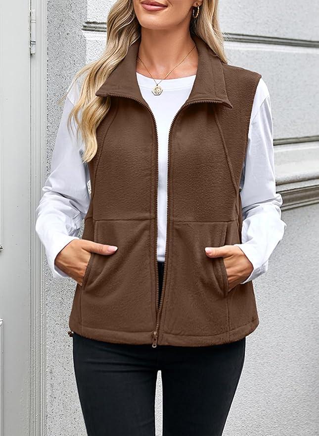 Dokotoo Women's Full Zip Polar Fleece Vest Warm Winter Sleeveless Cardigan Lapel Collar Sherpa Coat Outerwear with Pocket