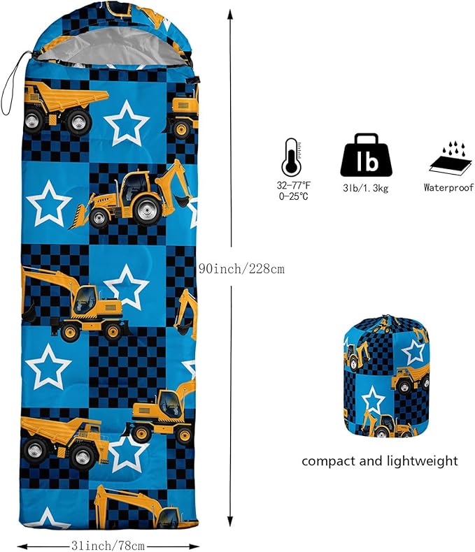 Kids Sleeping Bag for Boys Girls,Checkerboard Cat Print-Lightweight Warm Portable Outdoor Indoor-Waterproof Cold Weather Resistant Sleeping Bag for Camping Hiking
