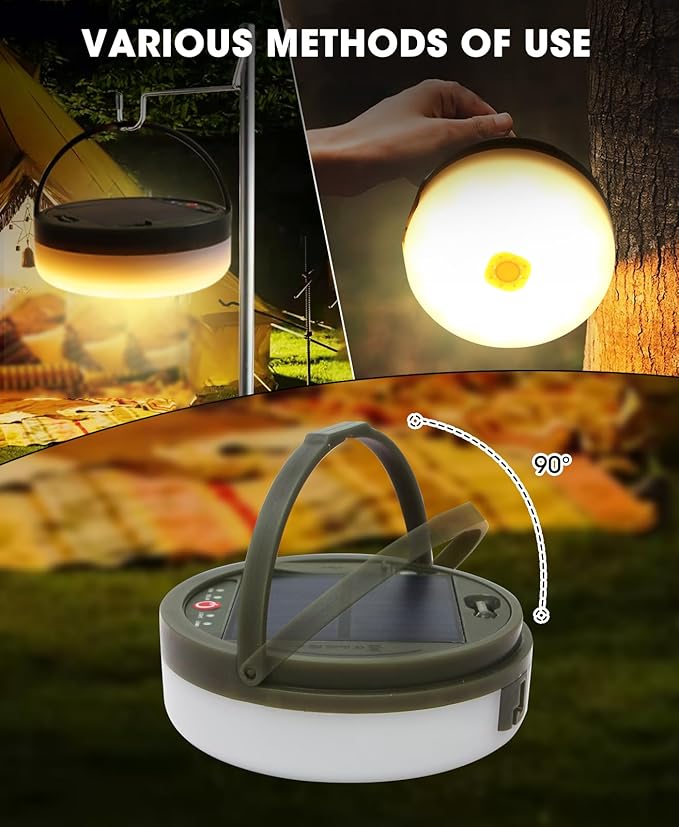 Solar Camping String Lights, 39.4 Ft Ultra Outdoor String Lights with 8 Lighting Modes, Solar Power and USB Rechargeable with Remote Control, Waterproof Portable Camping Lights for Yard Hiking