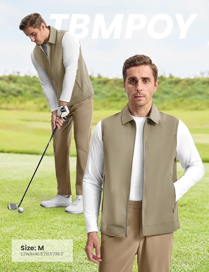 TBMPOY Men's Vest Casual Lightweight Thin Utility 3 Zip Pockets Stylish Sleeveless Jackets Summer Fall Golf Travel Business