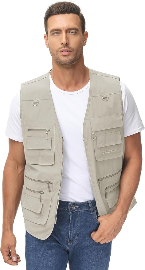 Lentta Men's Fishing Vest Summer Outdoor Lightweight Work Photo Vest 16 Pockets