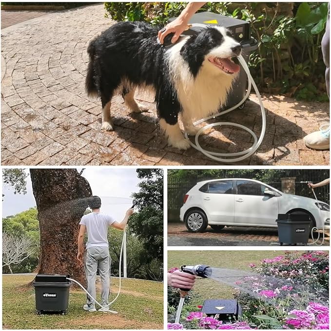 Multi Functional Cleaning Equipment 10-Gallon Water Tank: Outdoor Portable Shower, Car Washing, Pet Bathing,Watering Flowers- with Battery Display,Wheels, Handles, Storage Box