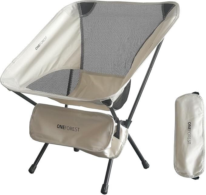 ONEFOREST Camping Chair, Foldable Portable Backpacking Chair for Beach Camp Hiking Outdoor Sport, Beige