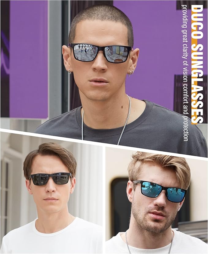DUCO Mens Sunglasses Polarized Rectangle Sunglass for Men Lightweight Carbon Fiber UV400 Protection 8206