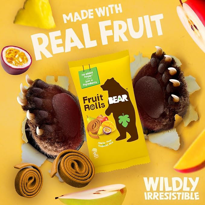 BEAR Real Fruit Snack Rolls - Gluten Free, Vegan, and Non-GMO - Tropical – 36 Rolls, Healthy School And Lunch Snacks For Kids And Adults, 0.7 Ounce (Pack of 18)