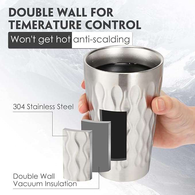 8 Pack 16oz Stainless Steel Cups Pint Cup Metal Double Layer Insulated Drinking Beer Water Tumbler Camping Reusable Stackable for Office Party Hot Cold Drink