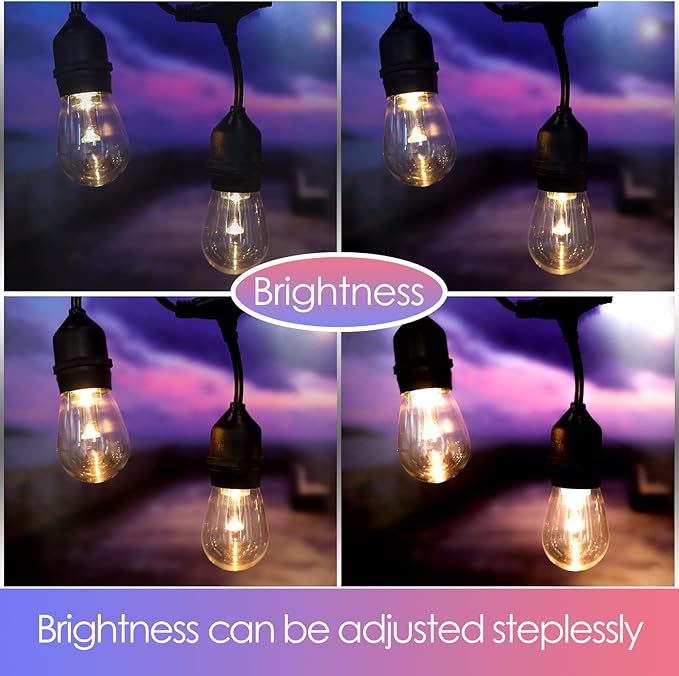GANA Outdoor String Lights, Patio Lights 75FT Music Flash RGBW Colourful, Safe 12V Low Voltage LED Shatterproof Bulbs Connectable, Heavy Duty Wire IP65 Waterproof Level for Courtyards Cafe Bistro