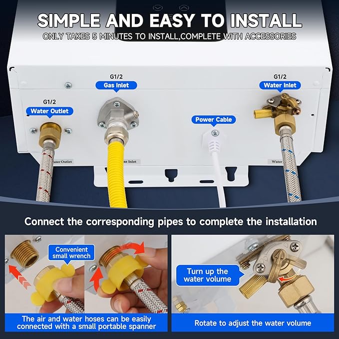 Natural Gas Tankless Water Heater, 4.21GPM 16L Indoor,Instant Hot Natural Gas Water Heater with Fahrenheit Digital Display,Multi-Protection