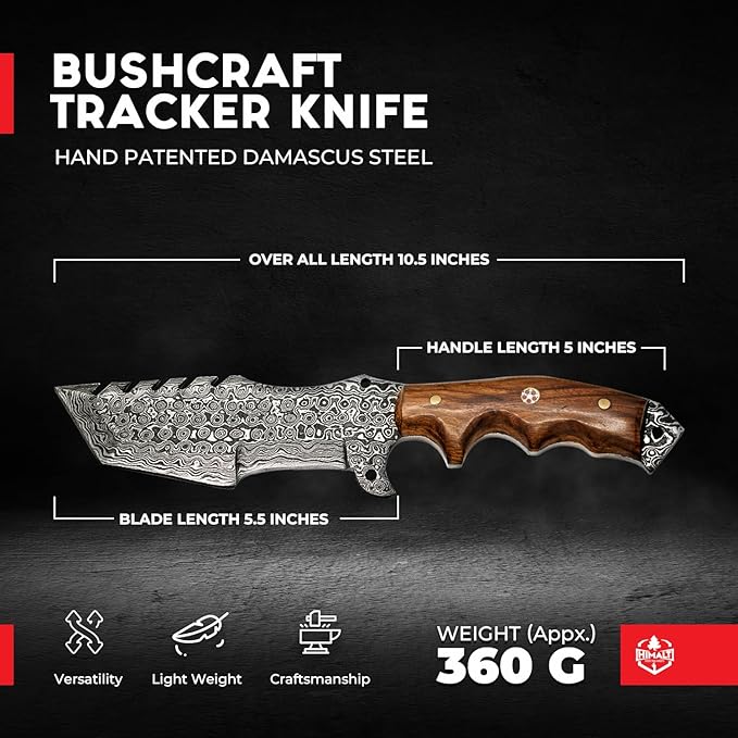 10.5” Handmade Damascus knife- Fixed Blade Hunting Knife with Sheath-Natural red wood Handle-Bushcraft knife-Survival Knife-Camping knife- Ideal For EDC, skinning, Camping, Outdoor-Best Hunting Knives For Men.