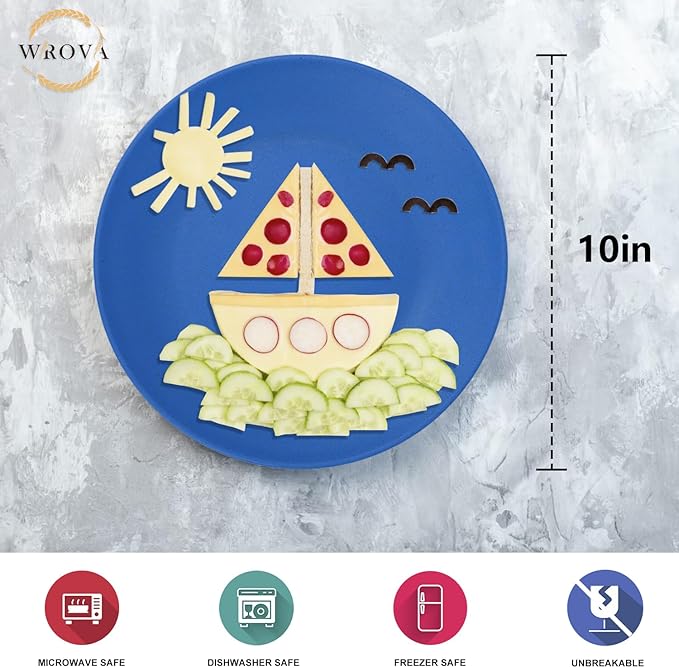 Wheat Straw Dinner Plates 10 Inch Unbreakable Set of 8 - Dishwasher & Microwave Safe Plastic Plates Reusable - Lightweight Plates for kitchen,camping,salad,appetizer - Ocean Series