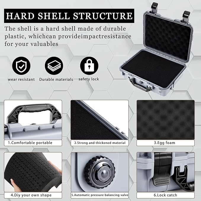 16.3 x 12.4 x 6.5 Inch Waterproof Hard Case with DIY Customizable Foam Insert Portable Protective Case with Knife for Camera Drones Equipments Tools Test Instruments (Gray)