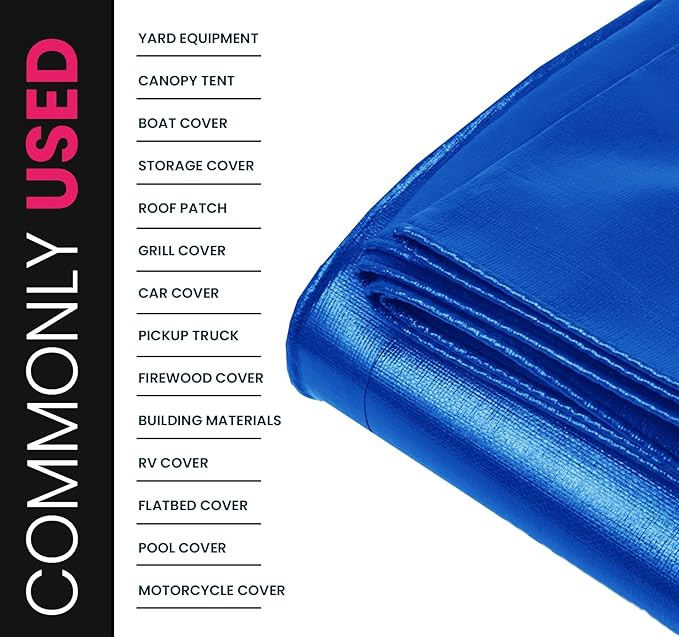 PROTARP Extreme Heavy Duty 22 Mil Tarp Cover, Waterproof, UV Resistant, Rip and Tear Proof, Poly Tarpaulin with Reinforced Edges for Roof, Camping, Patio, Pool, Boat. (Blue 30′ X 70′)