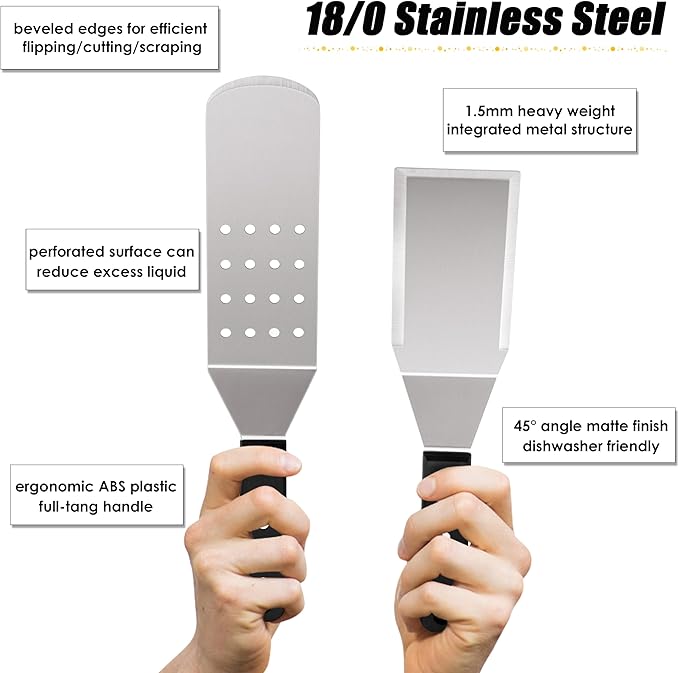 HaSteeL Metal Spatula Set of 5, Stainless Steel Grill Spatula & Griddle Scraper - Multipurpose Griddle Accessories for BBQ Hibachi Teppanyaki Flat Top Cooking, Riveted Handle & Dishwasher Safe