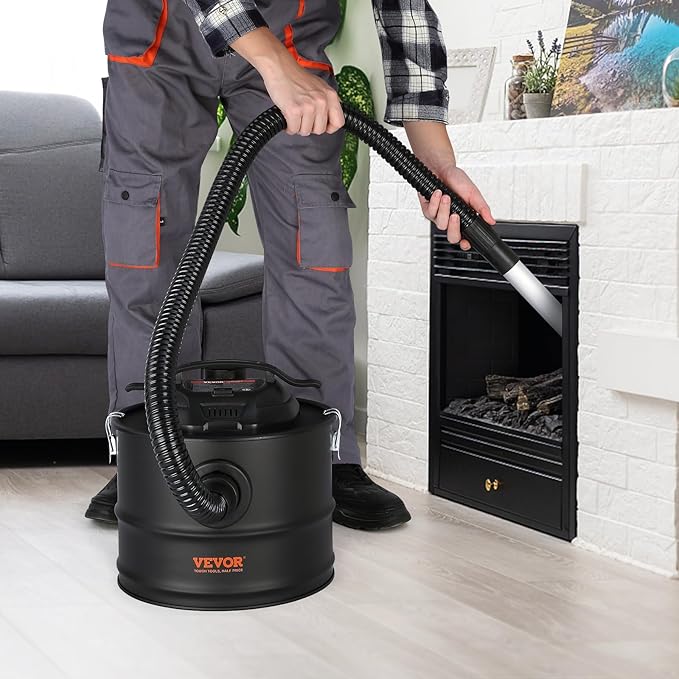 VEVOR Ash Vacuum Cleaner 4 Gallon with 1200W Strong Suction Ash Vac Collector with Wheels and 47.2-in Flexible Hose for Grills Fireplaces Pizza Ovens Log Burner Pellet Stoves Wood Stove