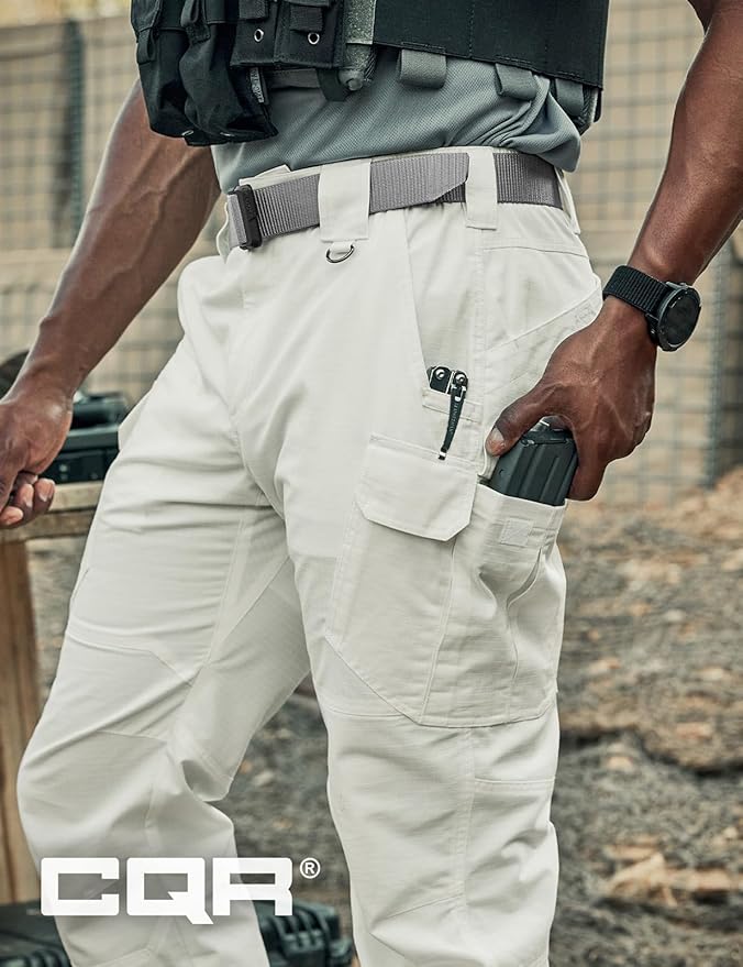 CQR Men's Tactical Pants, Water Resistant Ripstop Cargo Pants, Lightweight EDC Work Hiking Pants, Outdoor Apparel