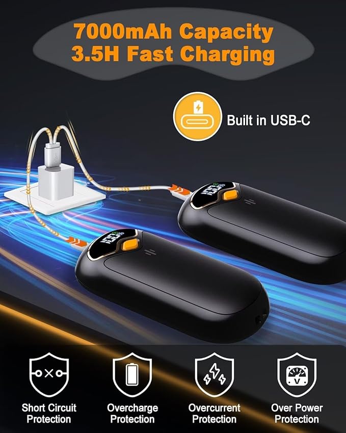 Hand Warmers Rechargeable - Electric Hand Warmer Rechargeable 2 Pack, LED Digital Display, 4 Heat Levels Reusable, USB-C, Magnetic Portable Handwarmers for Golf/Camping/Hunting, Gift for Women, Men