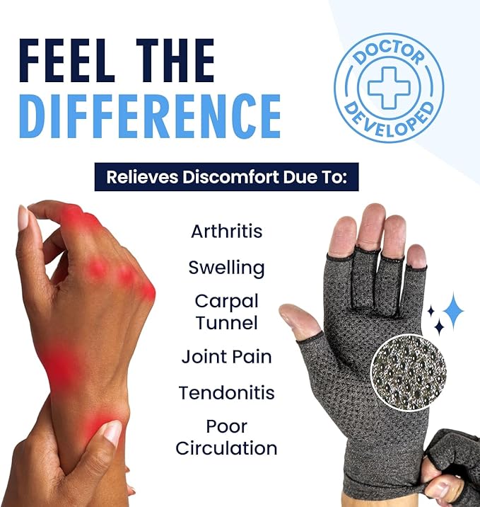 Dr. Frederick's Original Grippy Arthritis Gloves for Women & Men - Anti-Slip Compression Gloves for Arthritis Pain Relief - Small