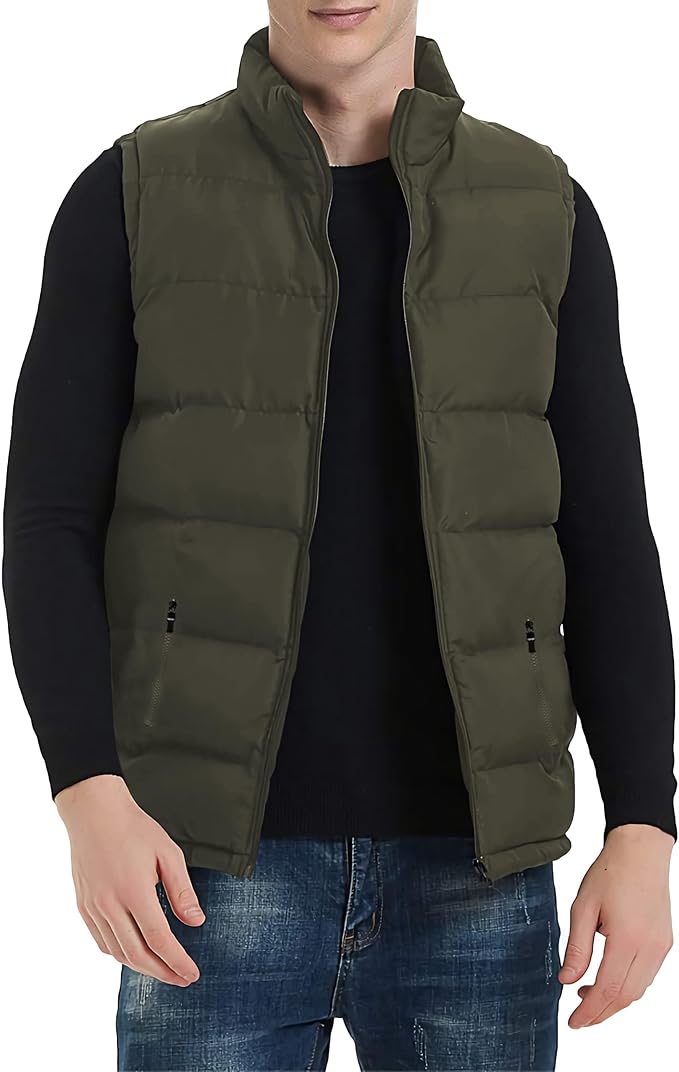 TUVEKE Men's Puffer Vest Water-Resistant winter outdoor Zipper Sleeveless Warm puffey jacket Size M To 3XL(Multicolor)
