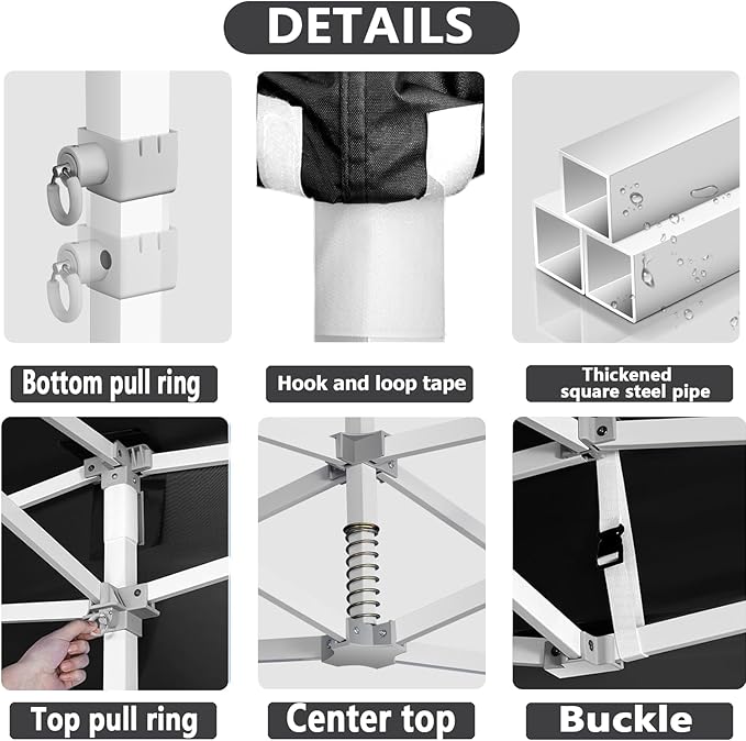 COBIZI 13x26 Pop Up Canopy with 6 Sidewall,Heavy Duty UPF 50+ All Season Wind Waterproof Commercial Outdoor Wedding Party Tents for Parties Canopy Gazebo with Roller Bag(13 x 26 ft Black)