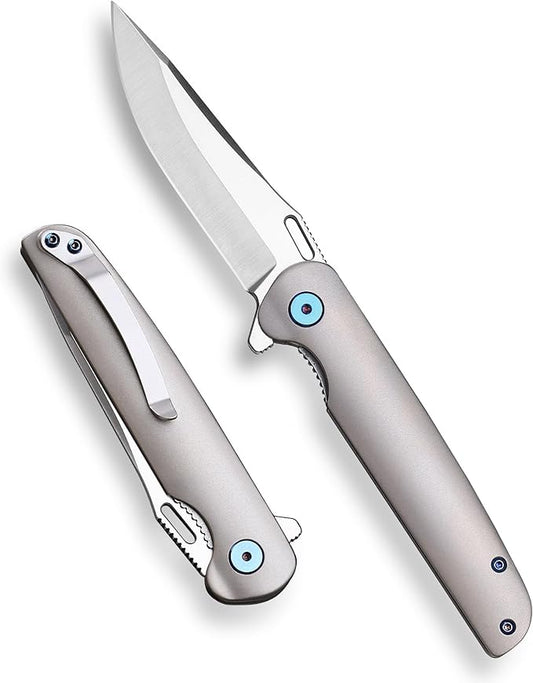 The pocket camping knife,Titanium Alloy Handle 3.2”blade Folding Pocket Knife with clip