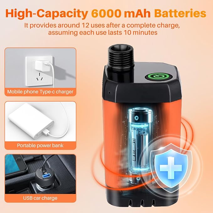 Portable Camping Shower with Heater, 6000mAh Rechargeable Camping Shower with 2000W Auto-Off Immersion Heater, LED Display, Heated Outdoor Shower for Travel, Hiking, Car