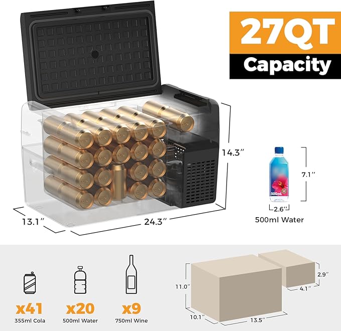 Setpower RF25 12V Refrigerator 27 Quart Portable Electric Cooler for Vehicles Car Freezer With 12/24V DC Car Refrigerator 12V Portable Fridge for Car Camping Truck Van RV SUV Road Trip Travel
