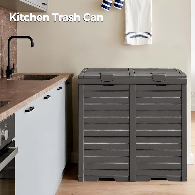 76 Gallon Outdoor Trash Can Waterproof Resin Garbage Can with Tiered Lid & Drip Tray Indoor and Outdoor Use Trash Bin for Patio Kitchen, Backyard & Deck, Black