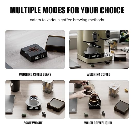 Coffee Scale PRO - 0.1g Precision Digital Espresso Scale with Timer, LED Hidden Screen, Portable Compact for Coffee Beans, Grounds, Baking & Food, Spill-Free Notched Lid for Easy Pouring