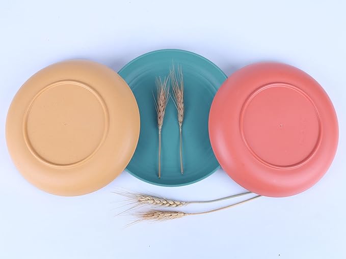 LuckyZone 8.8 Inches Unbreakable Wheat Straw Plates - Reusable Plate Dinner Set - Dishwasher & Microwave Safe - Healthy, BPA Free & Eco-Friendly (8.8 Inches/4 Color_H)