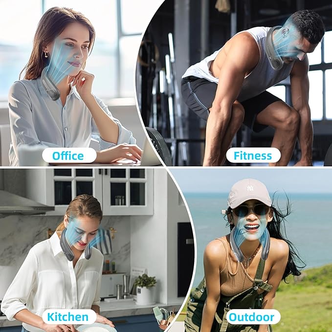 Portable Neck Fan,Gift Ideas,Personal Wearable Bladeless Fan,360° Cooling,LED Display,4-Speeds,6000mAh Rechargeable,Powerful Wind,Outdoor Travel Camping,Birthday Gifts for Men Women (Dark grey)