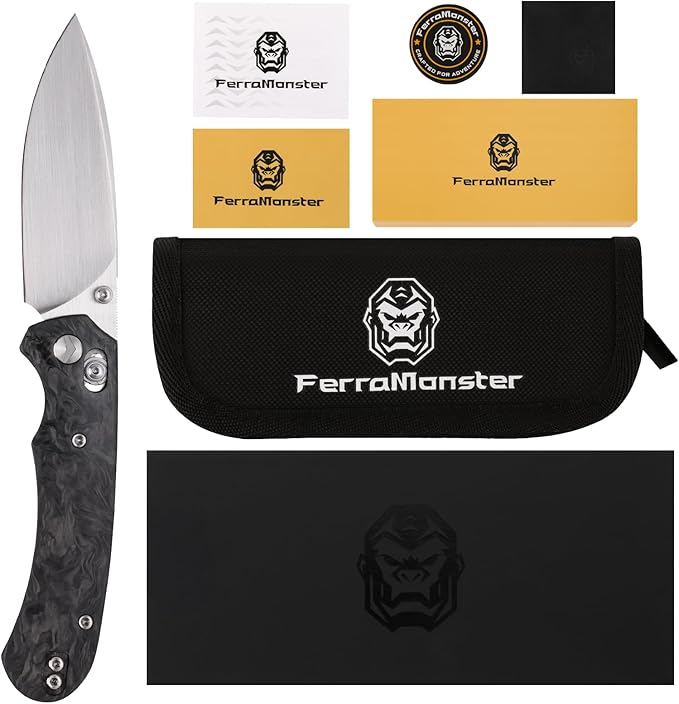 Folding Pocket Knife,3.31” M390 Blade,Erogonomic Titanium Handle,Hunting Survival Knife,EDC Knife for Hunting Camping Survival Outdoor Fishing Hiking(Black&Grey)