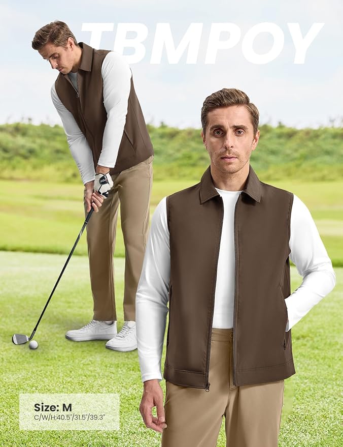 TBMPOY Men's Vest Casual Lightweight Thin Utility 3 Zip Pockets Stylish Sleeveless Jackets Summer Fall Golf Travel Business