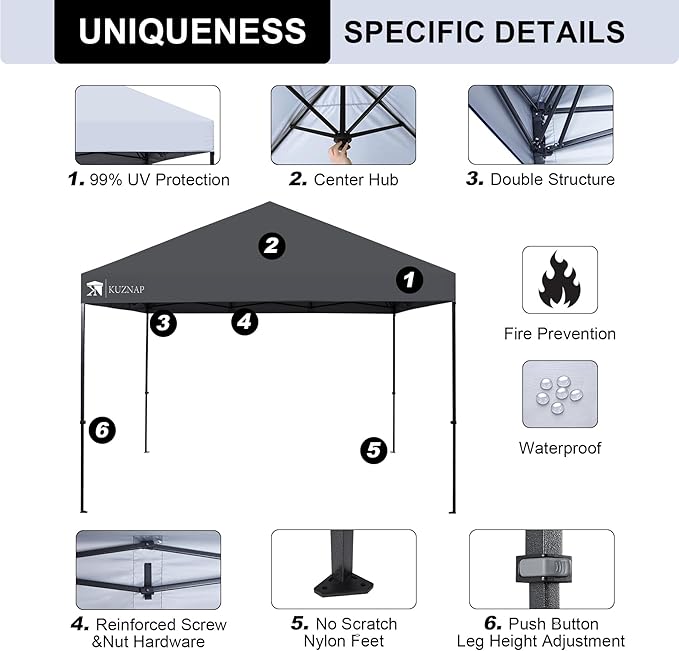 12’x12’ Pop up Canopy Tent Patented EZ Set up Instant Outdoor Canopy with Wheeled Carry Bag Bonus 4 Weight Sandbags, 8 Stakes and 4 Ropes, Grey