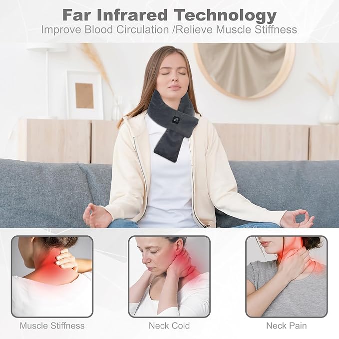 Heated Neck Wrap with 5000 mAh Power Bank, Cordless Heating Pad with Adjustable 3 Heat Settings, Soft Neck Warmer for Pain Relief, Muscle Relaxation, Portable Heated Neck Scarf