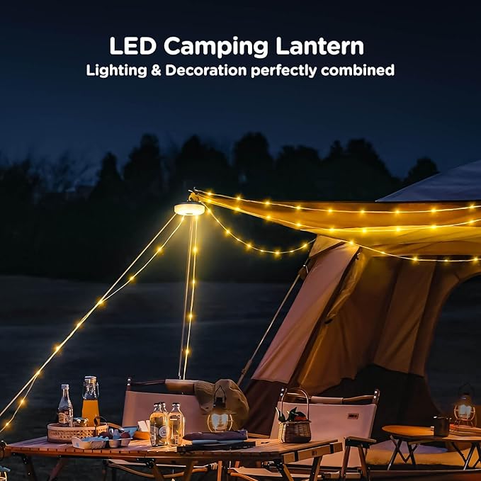 OGERY 3-Pack Camping String Lights, 2 in 1 Quick Storage 32.8FT Rechargeable Tent Lights String with 8 Lighting Modes, Hanging Waterproof Portable LED Lamp for Christmas Decor Party Bedroom Yard