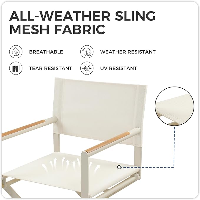 Grand patio Extra-Wide 2-Pack Directors Chairs, Folding Dining Chair Set of 2 with Sling and Woodgrain Armrests, Outdoor, Apricot