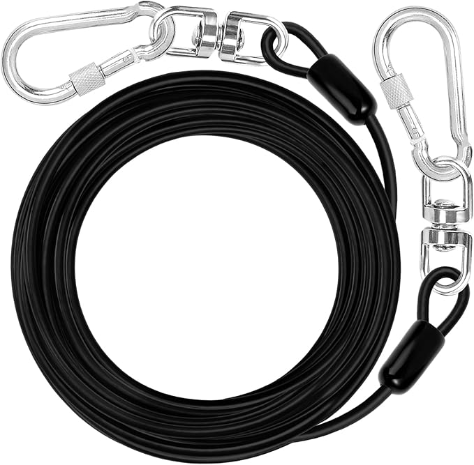 jenico Dog Tie Out Cable: 30ft Dog Lead for Yard - Heavy Duty Chain Leash Outside for Small Large Dogs Up to 500 lbs - Outdoor Runner Tether (Black)