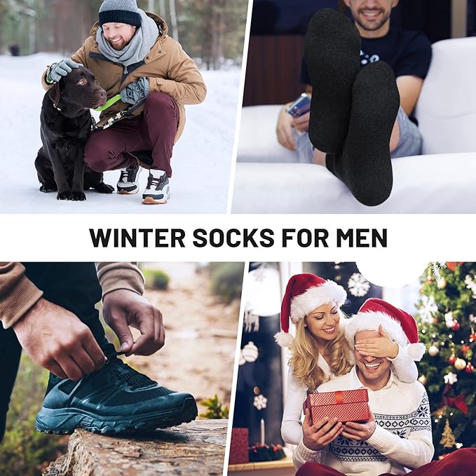 SIMIYA 5 Pairs Merino Wool Socks for Men, Thick Winter Wool Hiking Socks, Warm Breathable Crew Mens Socks