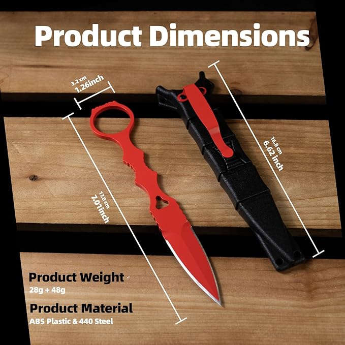 XXOK Actical Knife Portable Knife 7.0 Inch 440C Fixed Blade Knives Outdoor camping portable straight knife with protective cover available in red and green colors (red)