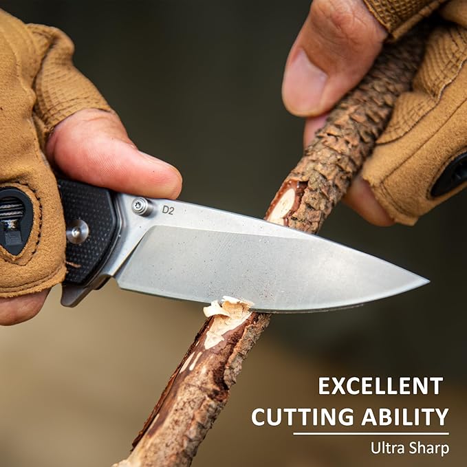 Pocket Knife for EDC, 3.54” D2 Blade Micarta Handle Flipper Folding Knife for Men Women with Thumb Stud & Deep Clip for Utility Daily Carry Camping Hiking Fishing