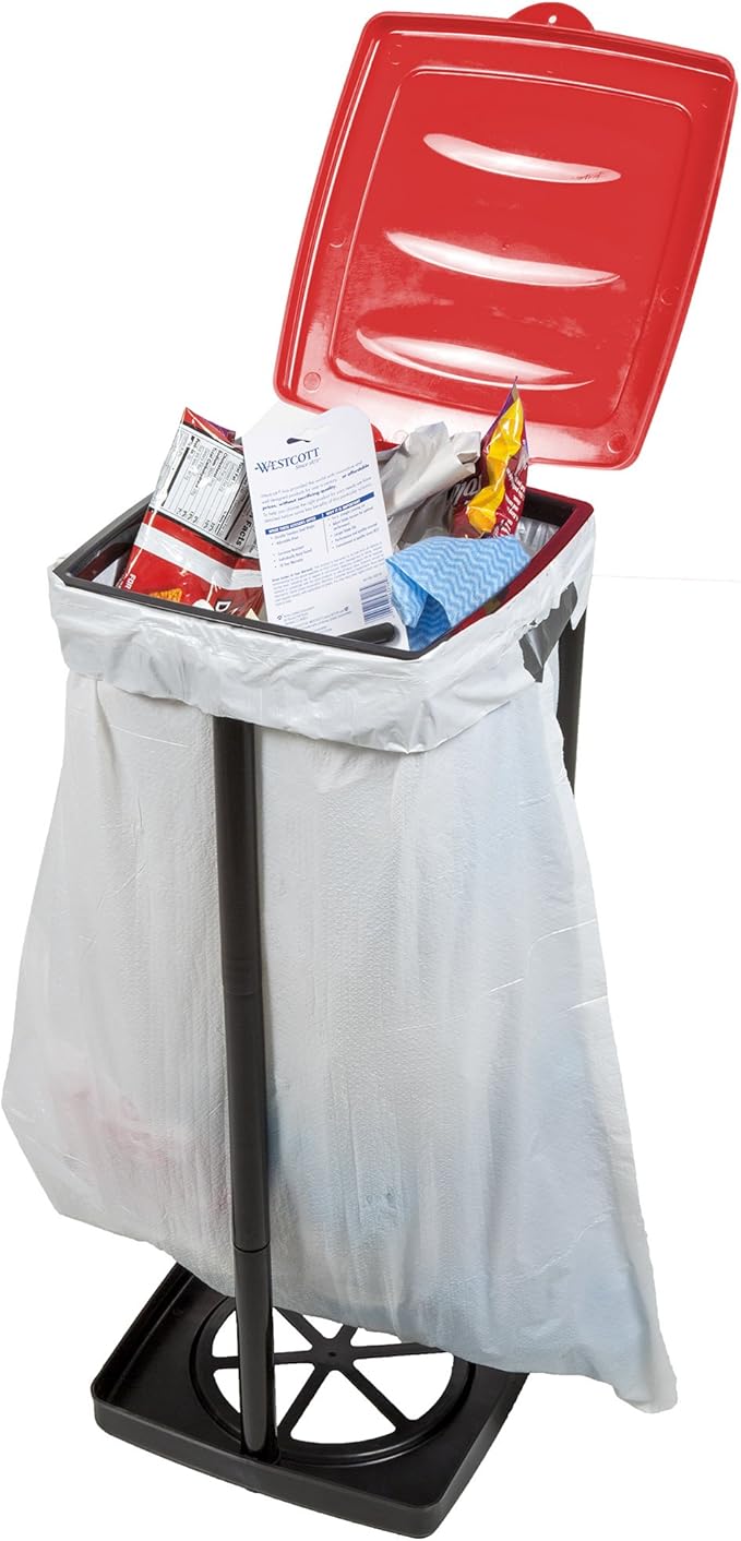 Wakeman Portable Trash Bag Holder – Collapsible 13-Gallon Garbage Bin for Indoor/Outdoor Use, Camping, Recycling, and Parties – Durable Plastic Trash Can Outdoors (Red)